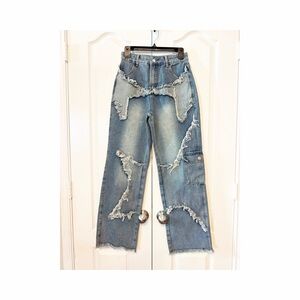 Romve Y2K Retro Baggy Distressed Cargo with Frayed Edges Size US 4